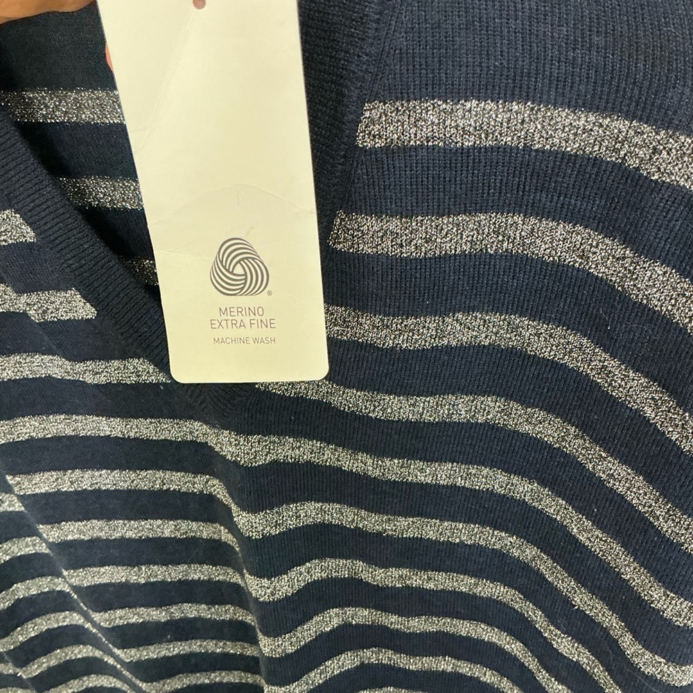 NEW Zadig & Voltaire Encre Missia Metallic Stripe Wool Blend Sweater Size M - Picture 9 of 16